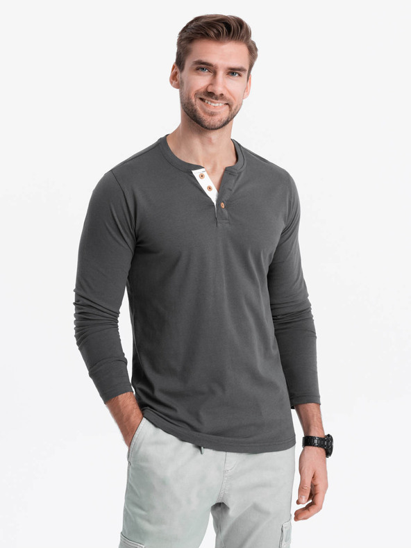 Ombre Clothing Camicia button down grigio scuro da uomo Ombre Clothing HENLEY