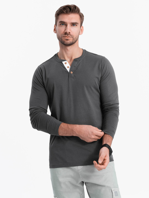 Ombre Clothing Camicia button down grigio scuro da uomo Ombre Clothing HENLEY