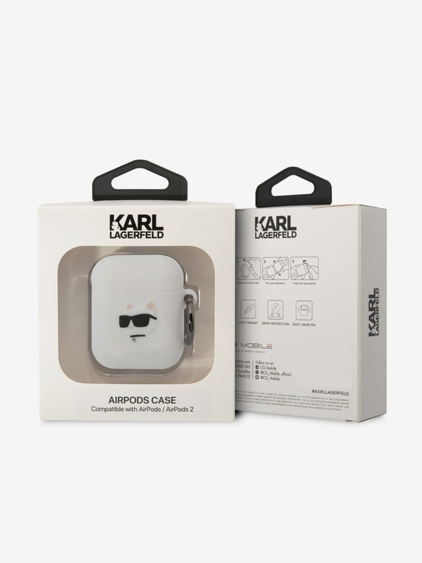 Karl Lagerfeld Logo 3D NFT Choupette Head Custodia in silicone per Airpods 1/2 Bianco Karl Lagerfeld