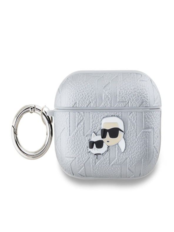 Karl Lagerfeld PU Embossed Karl e Choupette Heads Case per AirPods Pro 2 Silver Karl Lagerfeld