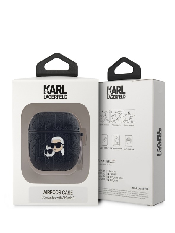 Karl Lagerfeld Karl Lagerfeld Custodia con teste di Karl e Choupette in PU in rilievo per AirPods 3 nero