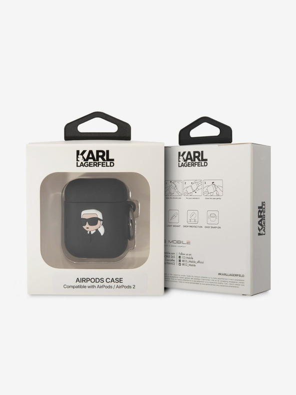 Karl Lagerfeld Custodia in silicone con logo 3D NFT Karl Head per Airpods 1/2 nero Karl Lagerfeld