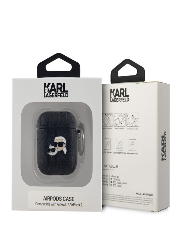 Karl Lagerfeld Karl Lagerfeld PU Embossed Karl e Choupette Heads Case per AirPods 1/2 Nero