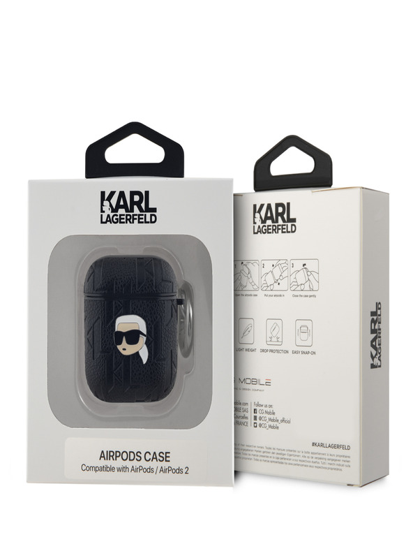 Karl Lagerfeld Karl Lagerfeld PU Embossed Karl Head Case per AirPods 1/2 Nero