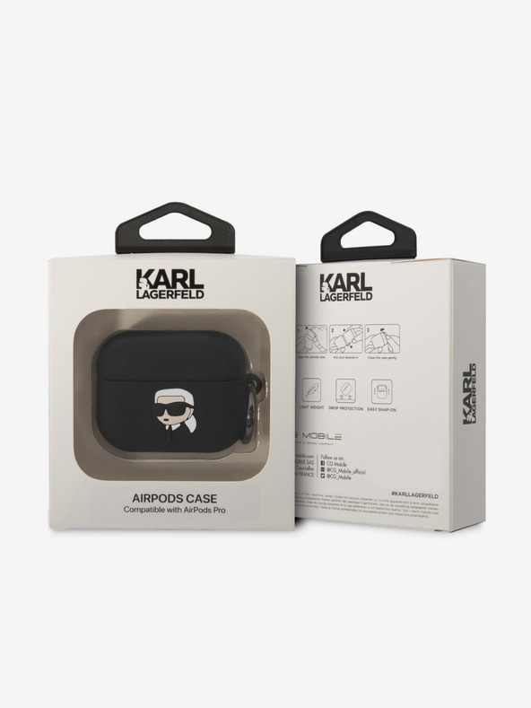 Karl Lagerfeld Logo 3D NFT Karl Head Custodia in silicone per Airpods Pro Nero Karl Lagerfeld