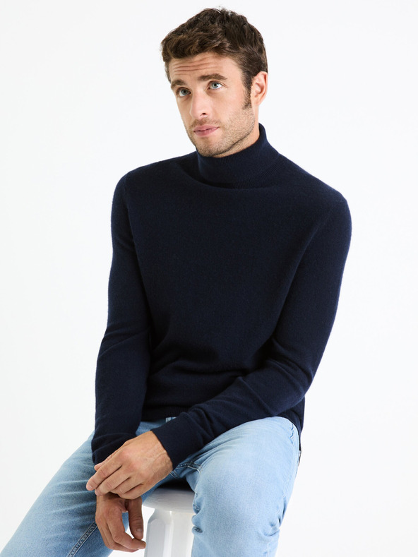 Celio Maglione dolcevita in cashmere blu scuro da uomo Celio Jehigh