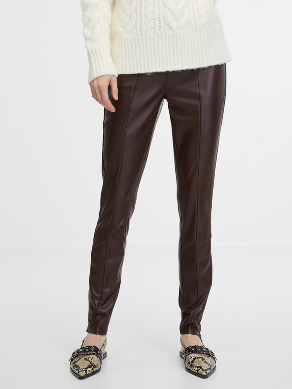 Orsay Pantaloni da donna marroni in pelle ORSAY