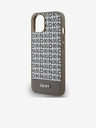 DKNY Cover posteriore MagSafe in pelle PU con motivo a righe in basso per iPhone 14 marrone DKNY
