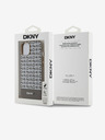 DKNY Cover posteriore MagSafe in pelle PU con motivo a righe in basso per iPhone 14 marrone DKNY