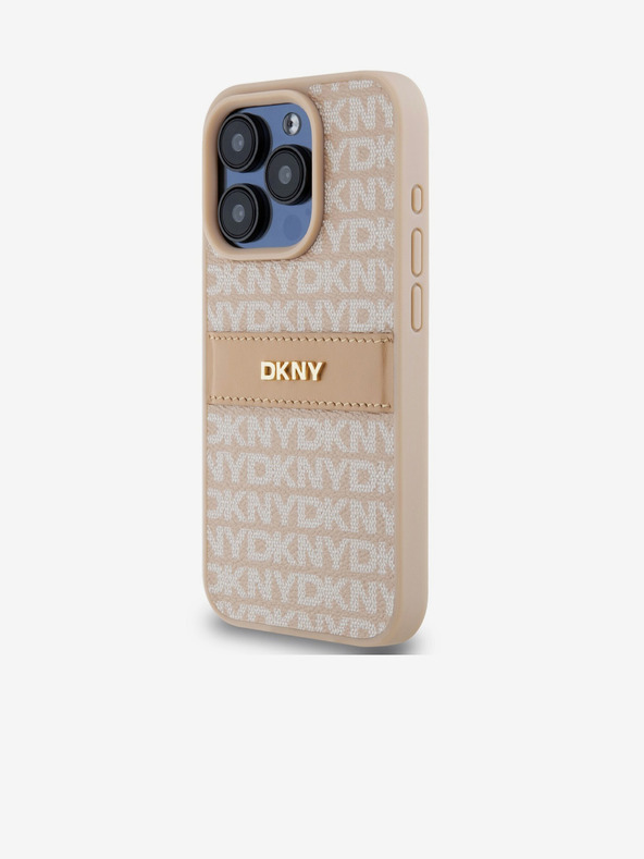 DKNY Cover posteriore con motivo a righe tonali in pelle PU per iPhone 15 Pro Pink DKNY