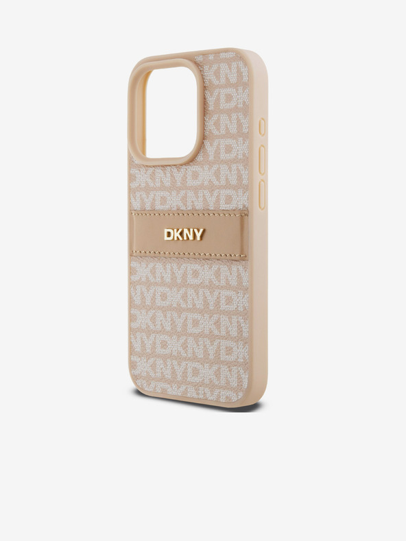 DKNY Cover posteriore con motivo a righe tonali in pelle PU per iPhone 15 Pro Pink DKNY