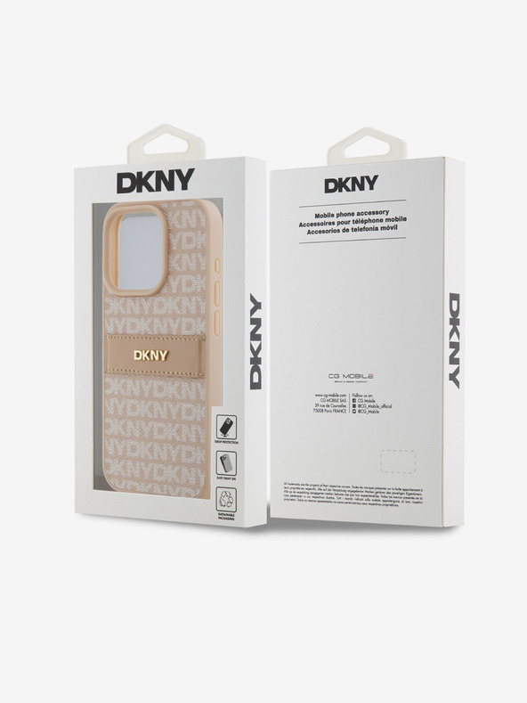 DKNY Cover posteriore con motivo a righe tonali in pelle PU per iPhone 15 Pro Pink DKNY