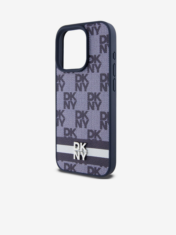 DKNY Cover posteriore in pelle PU con motivo a scacchi e strisce per iPhone 15 Pro Blue DKNY