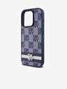 DKNY Cover posteriore in pelle PU con motivo a scacchi e strisce per iPhone 15 Pro Blue DKNY