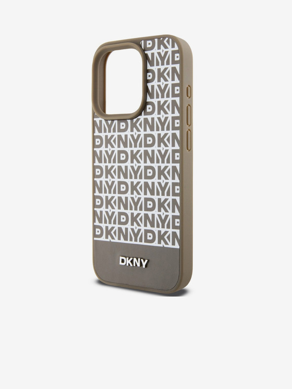 DKNY Cover posteriore MagSafe in pelle PU con motivo a righe in basso per iPhone 12/12 Pro marrone DKNY