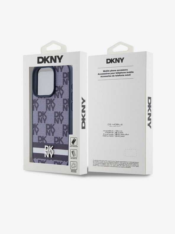 DKNY Cover posteriore in pelle PU con motivo a scacchi e strisce per iPhone 15 Pro Max Blue DKNY