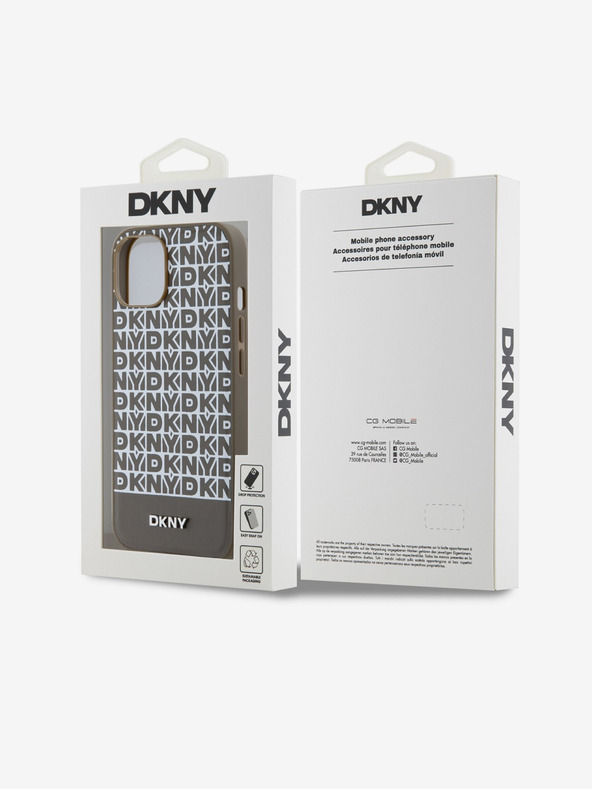 DKNY Cover posteriore in pelle PU con motivo a righe in basso per iPhone 13 marrone DKNY