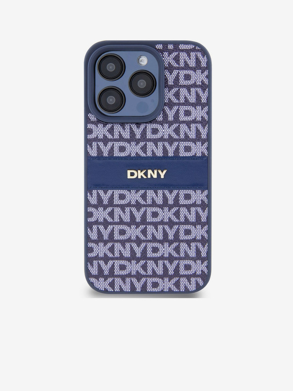 DKNY Cover posteriore con motivo a righe tonali in pelle PU per iPhone 15 Pro Max Blu DKNY