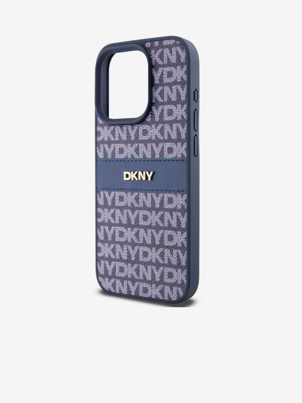 DKNY Cover posteriore con motivo a righe tonali in pelle PU per iPhone 15 Pro Max Blu DKNY