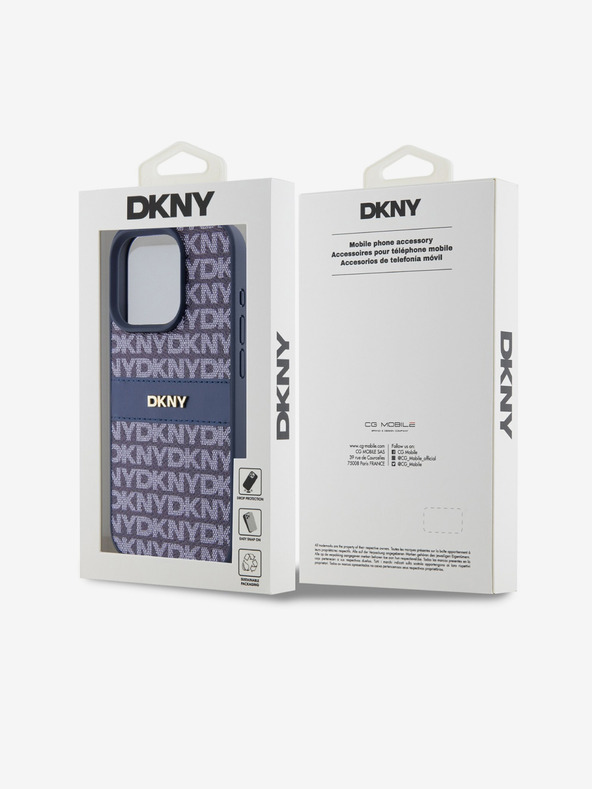 DKNY Cover posteriore con motivo a righe tonali in pelle PU per iPhone 15 Pro Max Blu DKNY