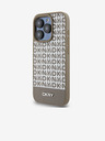 DKNY Cover posteriore MagSafe in pelle PU con motivo a righe in basso per iPhone 15 Pro marrone DKNY