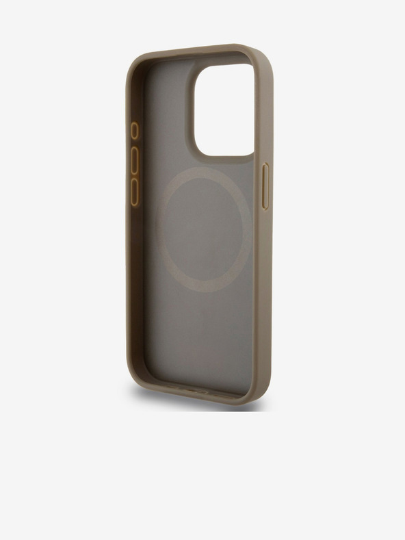 DKNY Cover posteriore MagSafe in pelle PU con motivo a righe in basso per iPhone 15 Pro marrone DKNY