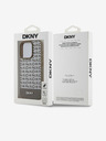 DKNY Cover posteriore MagSafe in pelle PU con motivo a righe in basso per iPhone 15 Pro marrone DKNY