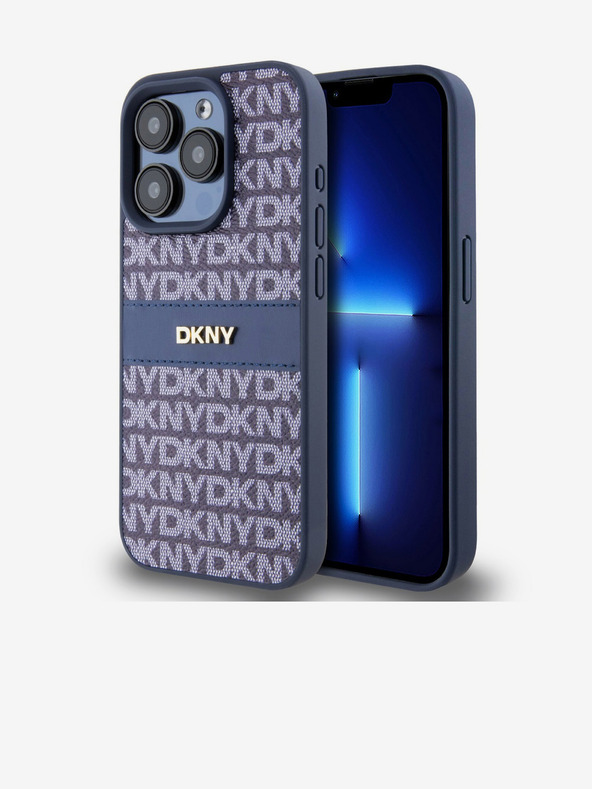 DKNY Cover posteriore in pelle PU con motivo a righe tonali per iPhone 14 Pro Max Blu DKNY