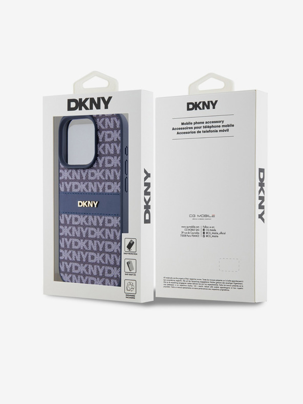 DKNY Cover posteriore in pelle PU con motivo a righe tonali per iPhone 14 Pro Max Blu DKNY