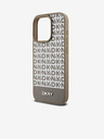 DKNY Cover posteriore MagSafe in pelle PU con motivo a righe in basso per iPhone 14 Pro marrone DKNY
