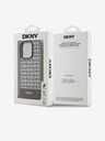 DKNY Cover posteriore MagSafe in pelle PU con motivo a righe in basso per iPhone 14 Pro marrone DKNY