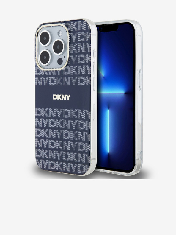 DKNY PC/TPU Ripetizione modello Tonal Stripe Magsafe Back Cover per iPhone 15 Pro blu DKNY