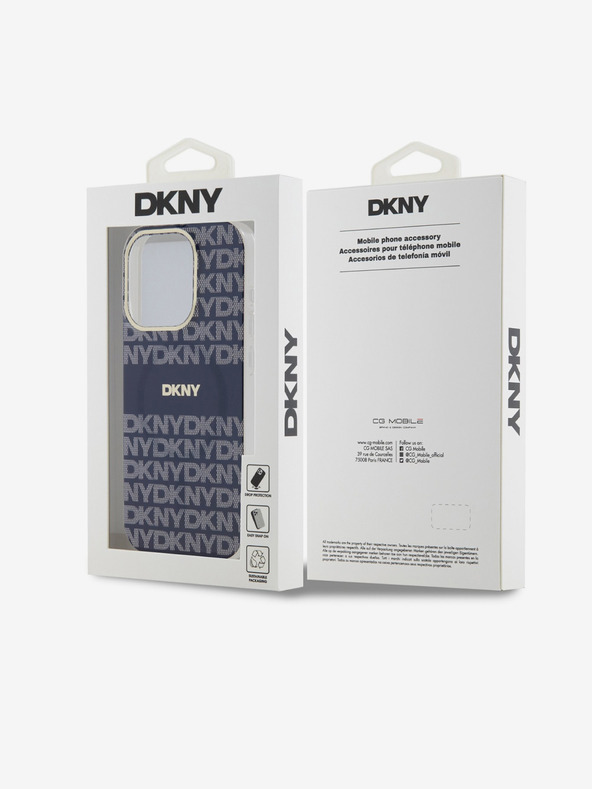 DKNY PC/TPU Ripetizione modello Tonal Stripe Magsafe Back Cover per iPhone 15 Pro blu DKNY