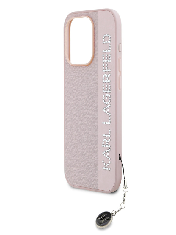 Karl Lagerfeld Karl Lagerfeld PU Saffiano Strass Charm Back Cover per iPhone 15 Pro Pink