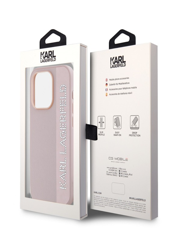 Karl Lagerfeld Karl Lagerfeld PU Saffiano Strass Charm Back Cover per iPhone 15 Pro Pink