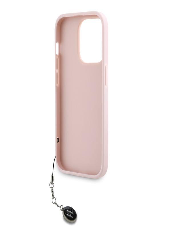 Karl Lagerfeld Karl Lagerfeld PU Saffiano Charm Cover posteriore con strass per iPhone 14 Pro rosa