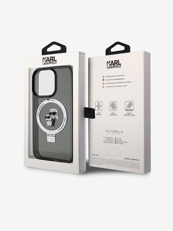 Karl Lagerfeld Ringstand Karl e Choupette MagSafe Back Cover per iPhone 15 Pro Nero Karl Lagerfeld