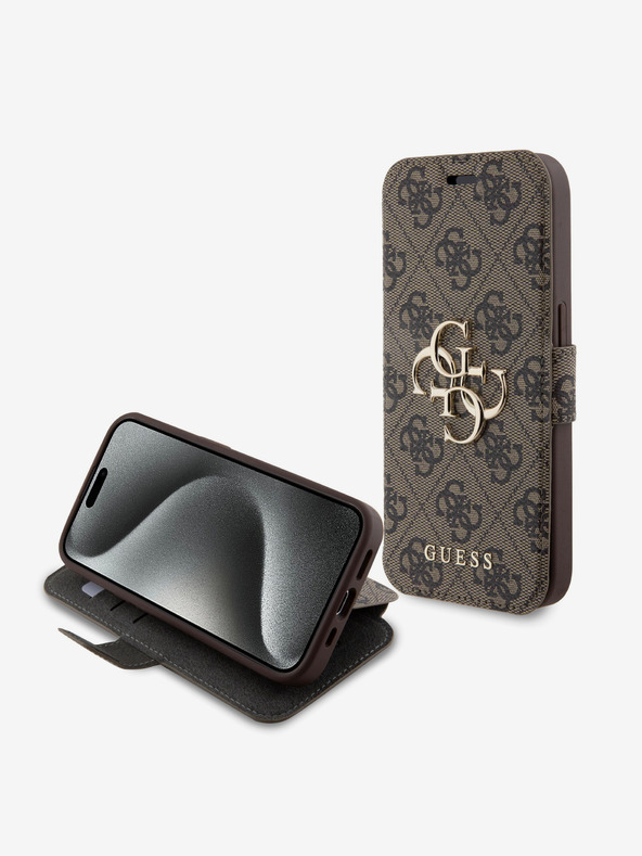 Guess Custodia a libro Guess in pelle PU 4G Metal Logo per iPhone 15 Pro Max Marrone