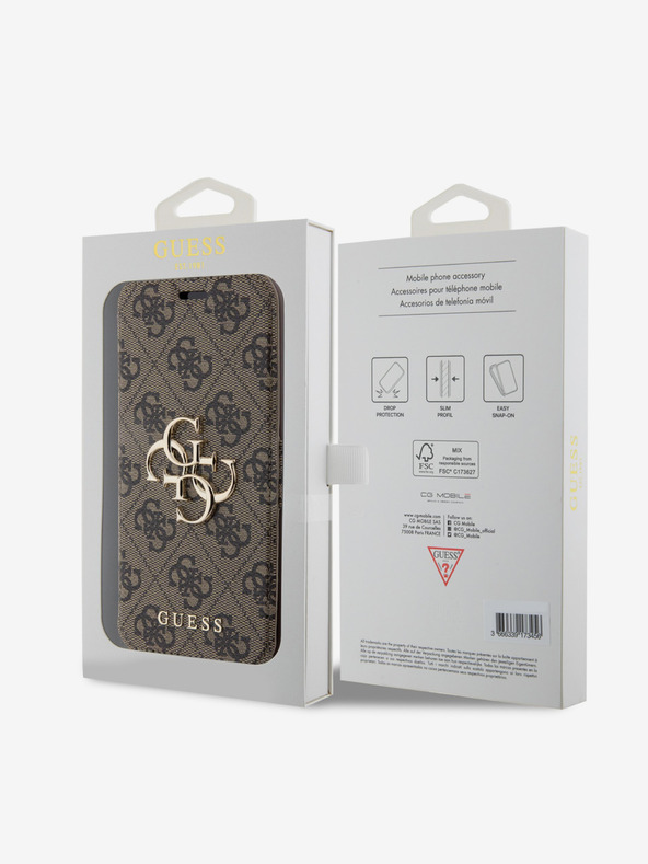 Guess Custodia a libro Guess in pelle PU 4G Metal Logo per iPhone 15 Pro Max Marrone
