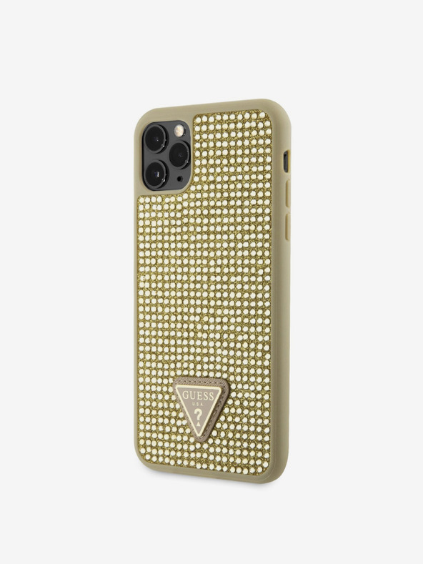 Guess Guess Rhinestones Triangle Metal Logo Cover per iPhone 11 Pro Max Oro
