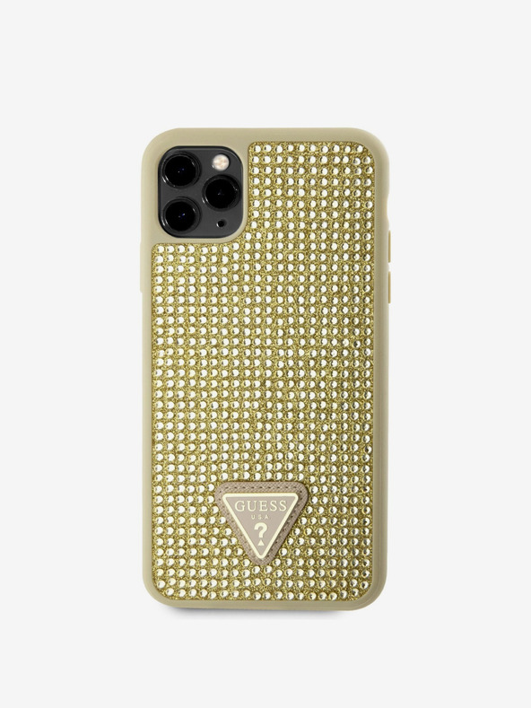 Guess Guess Rhinestones Triangle Metal Logo Cover per iPhone 11 Pro Max Oro