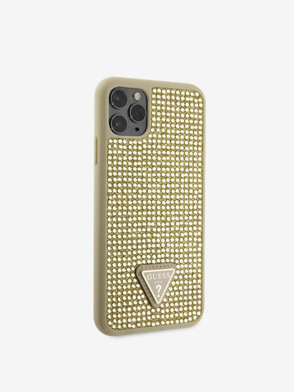 Guess Guess Rhinestones Triangle Metal Logo Cover per iPhone 11 Pro Max Oro