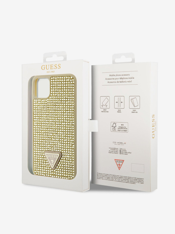 Guess Guess Rhinestones Triangle Metal Logo Cover per iPhone 11 Pro Max Oro