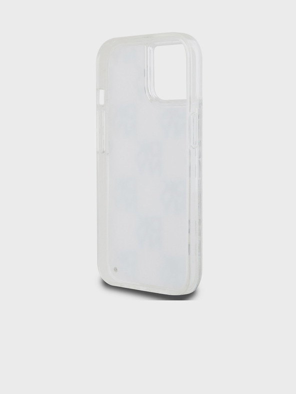 DKNY Cover posteriore con motivo a scacchiera in glitter liquido per iPhone 15 trasparente DKNY