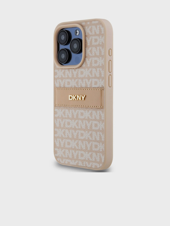 DKNY Cover posteriore con motivo a righe tonali in pelle PU per iPhone 14 Pro Max Rosa DKNY