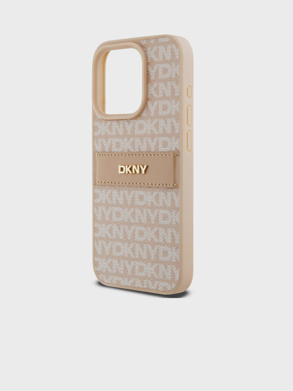 DKNY Cover posteriore con motivo a righe tonali in pelle PU per iPhone 14 Pro Max Rosa DKNY