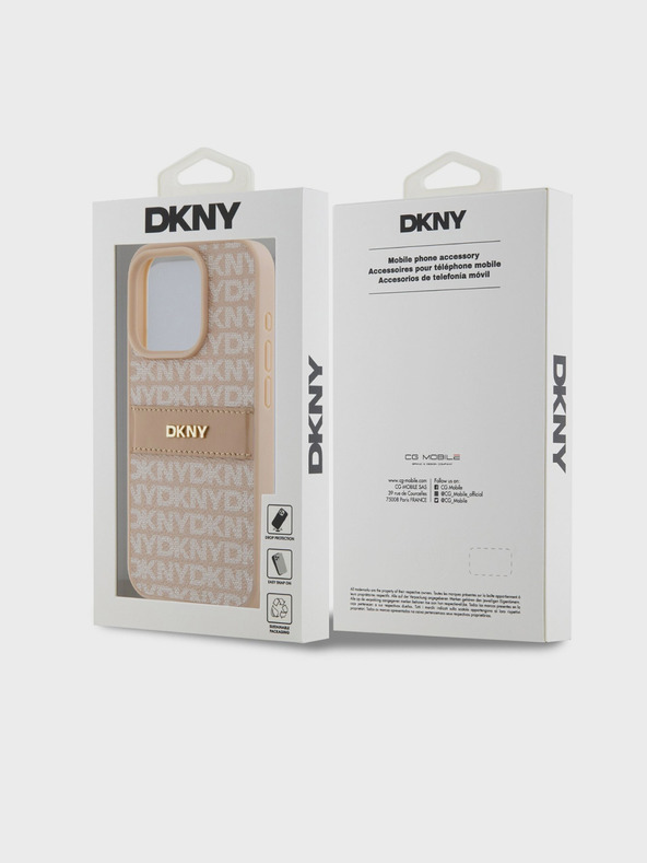 DKNY Cover posteriore con motivo a righe tonali in pelle PU per iPhone 14 Pro Max Rosa DKNY