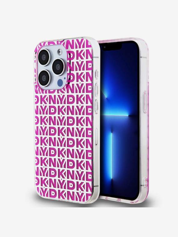 DKNY Cover posteriore con motivo a ripetizione PC/TPU per iPhone 15 Pro Max rosa DKNY