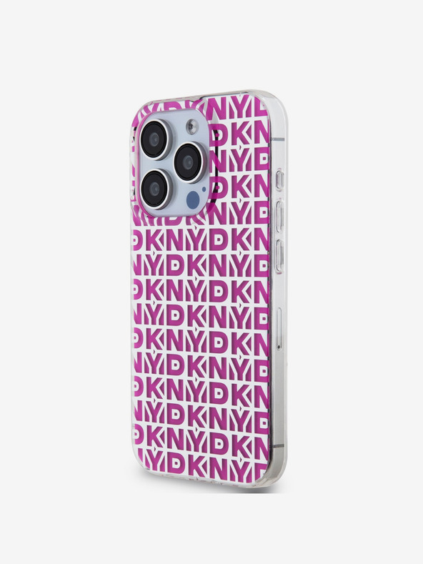 DKNY Cover posteriore con motivo a ripetizione PC/TPU per iPhone 15 Pro Max rosa DKNY