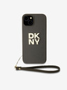 DKNY PU Leather Stack Logo cinturino da polso copertura posteriore per iPhone 14 Brown DKNY